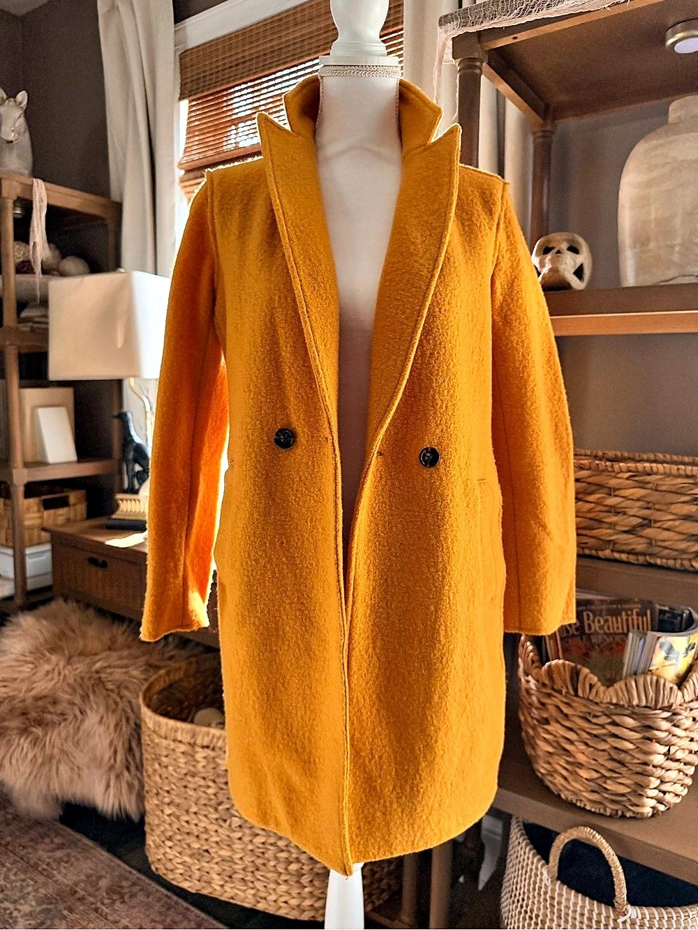 J.Crew Cocoon Coat in Italian Boiled Wool Italian Boiled Wool  Mustard Yellow 0